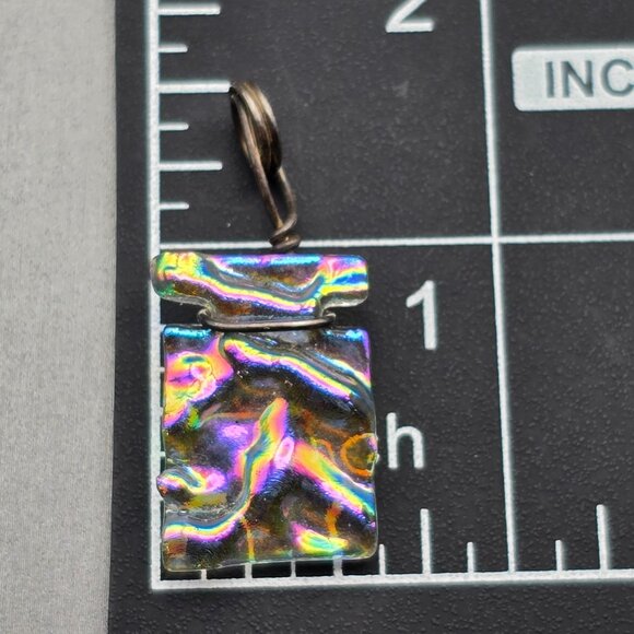 Handmade Dichroic Glass Pendant 1.25x.625" Iridescent Wavy Design Wire Wrapped - Picture 7 of 7